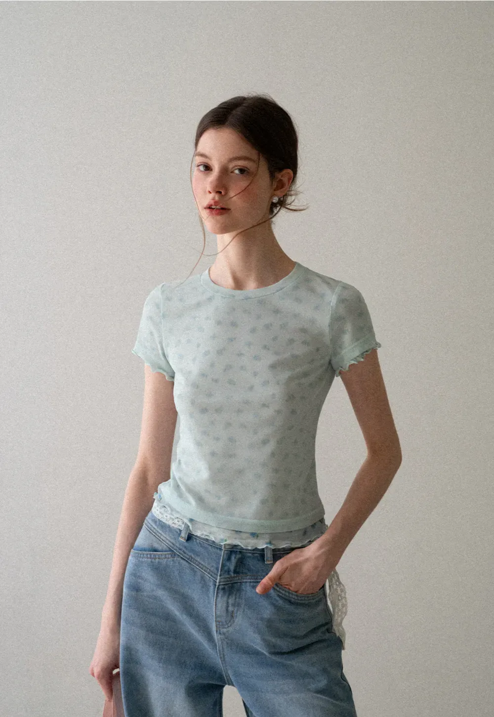 Lace Trim Short Sleeve T Shirt