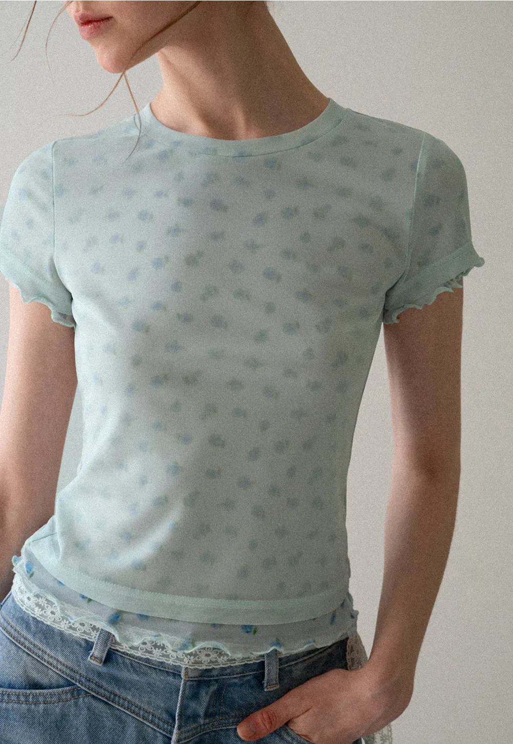 Lace Trim Short Sleeve T Shirt