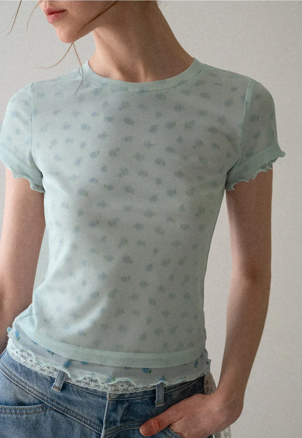 Lace Trim Short Sleeve T Shirt