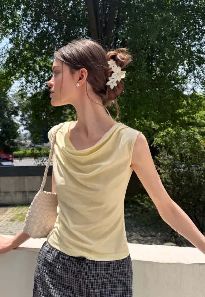 Cowl Neck Sleeveless Ribbed Knit Top