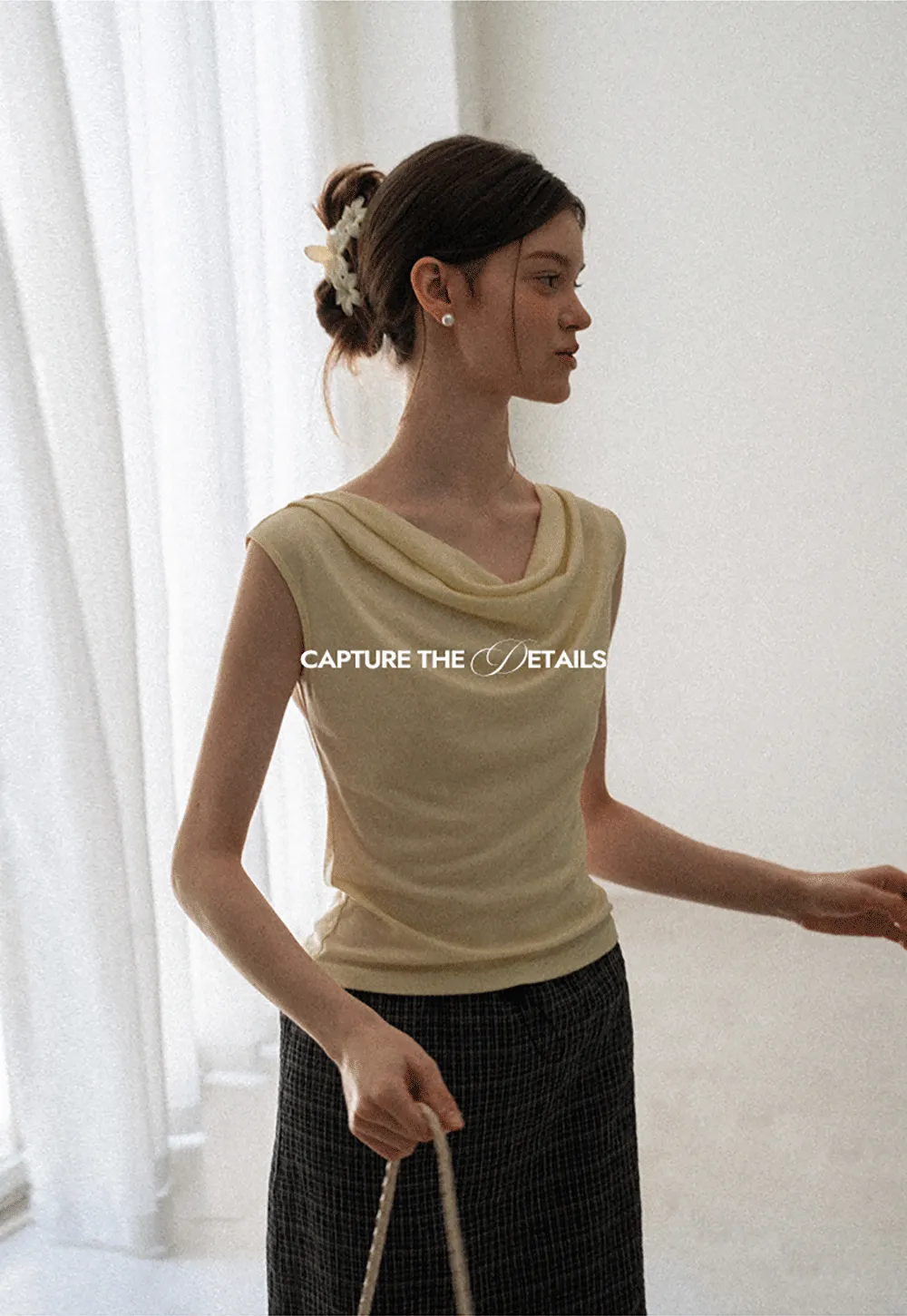 Cowl Neck Sleeveless Ribbed Knit Top