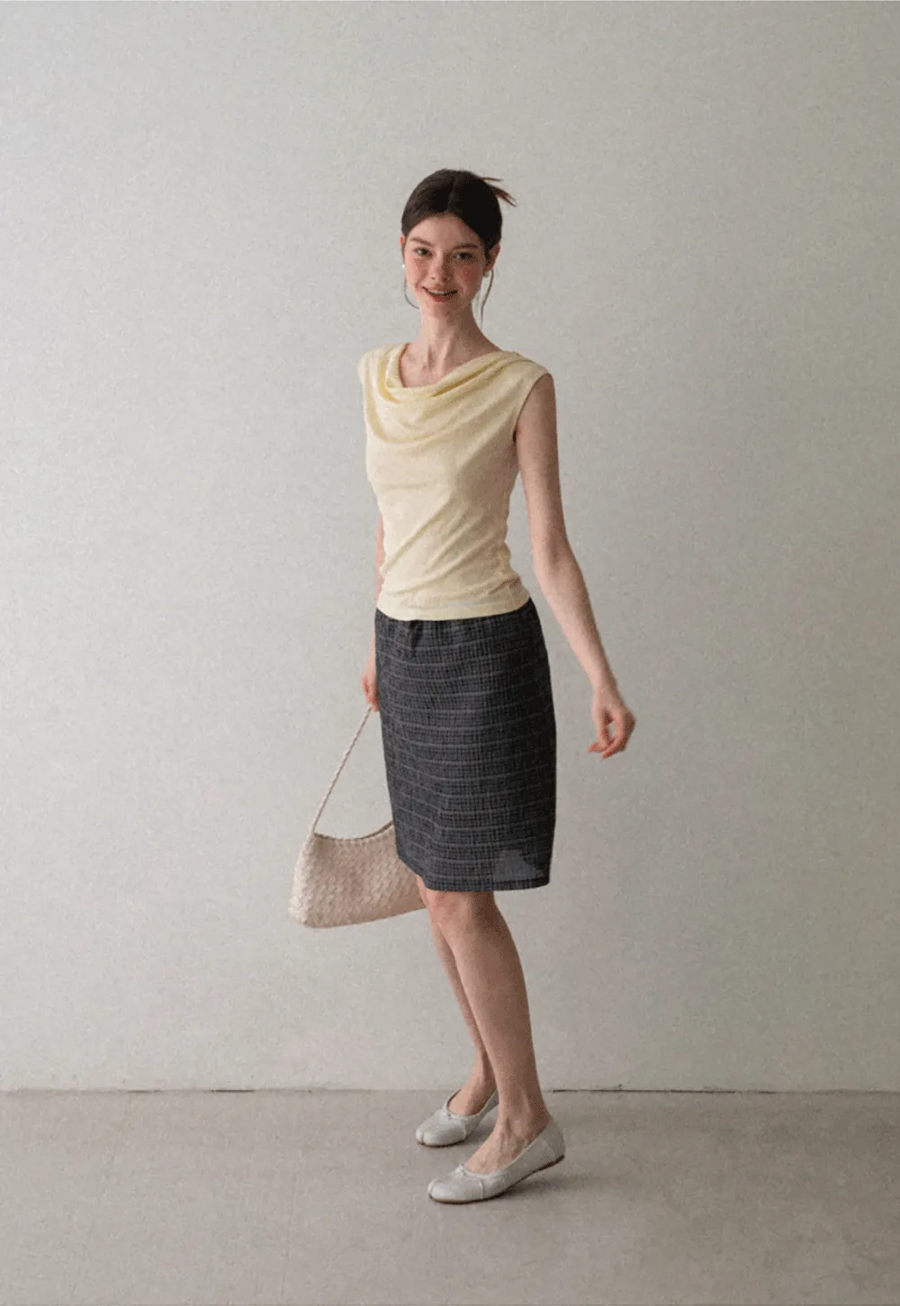 Cowl Neck Sleeveless Ribbed Knit Top