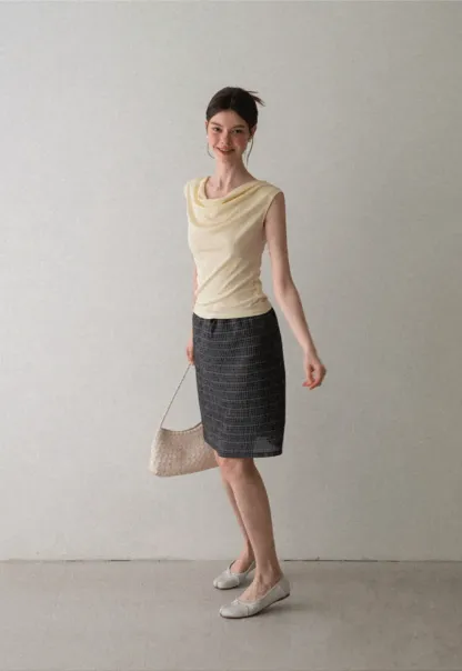 Cowl Neck Sleeveless Ribbed Knit Top