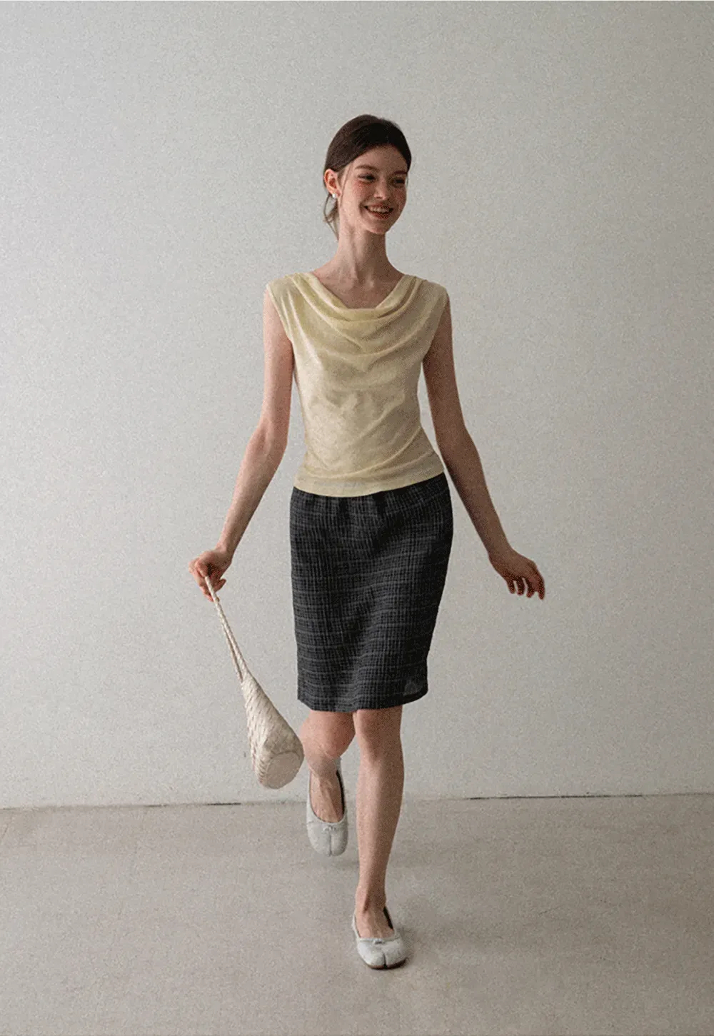 Cowl Neck Sleeveless Ribbed Knit Top