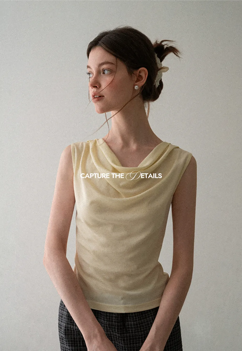 Cowl Neck Sleeveless Ribbed Knit Top