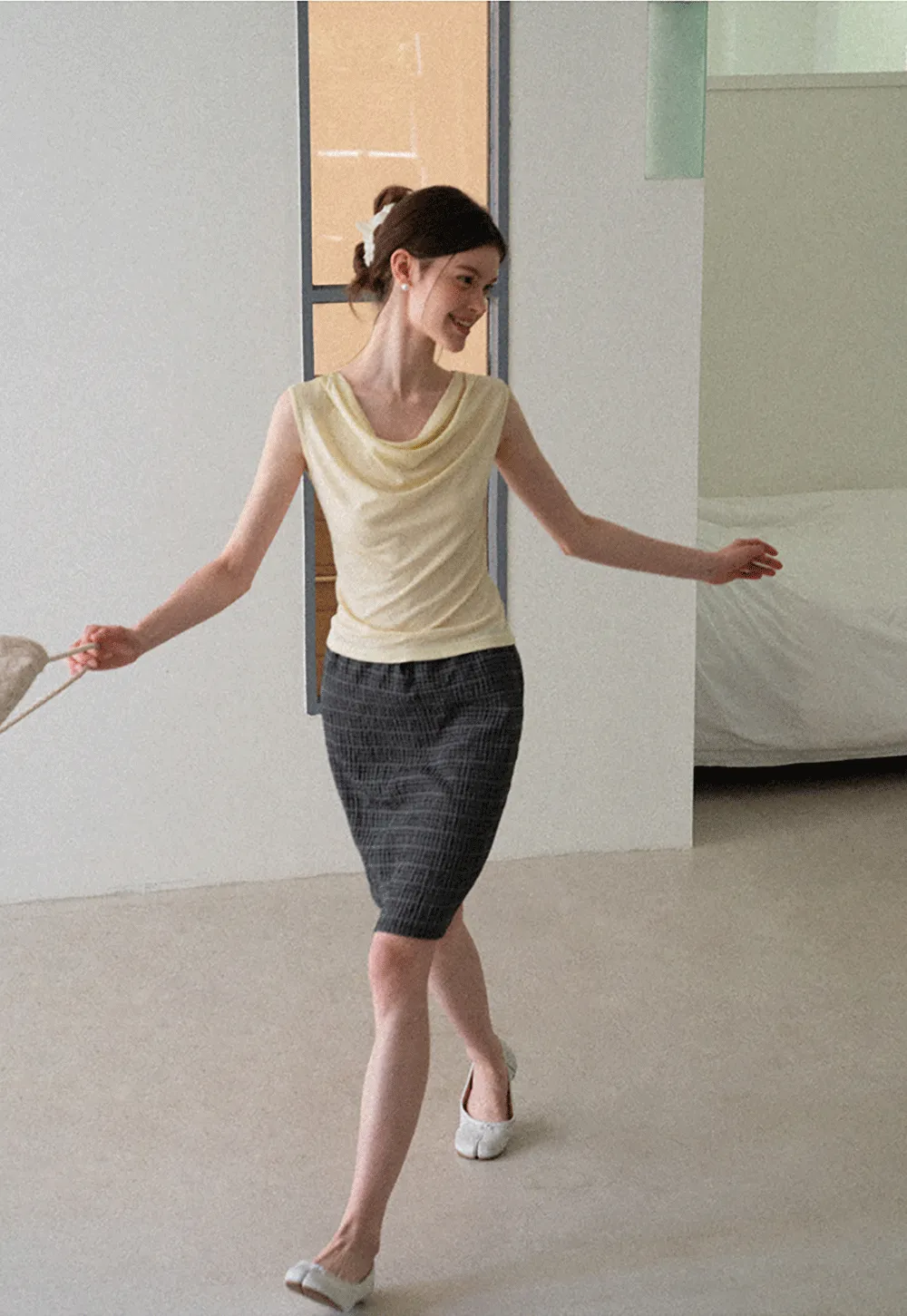 Cowl Neck Sleeveless Ribbed Knit Top