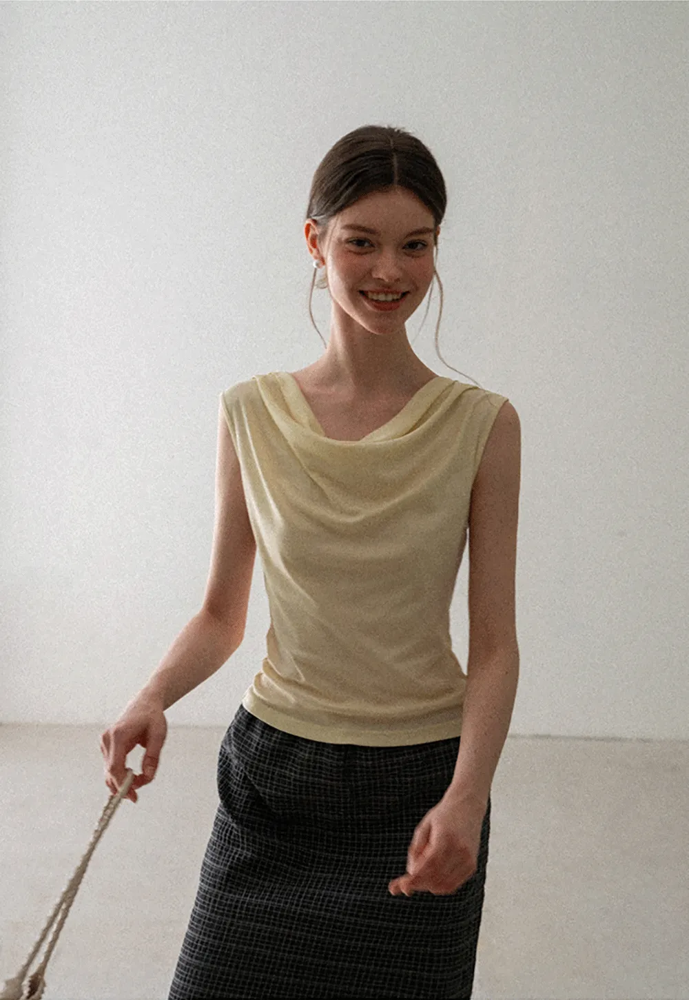 Cowl Neck Sleeveless Ribbed Knit Top