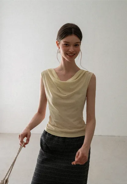 Cowl Neck Sleeveless Ribbed Knit Top