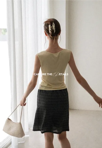 Cowl Neck Sleeveless Ribbed Knit Top