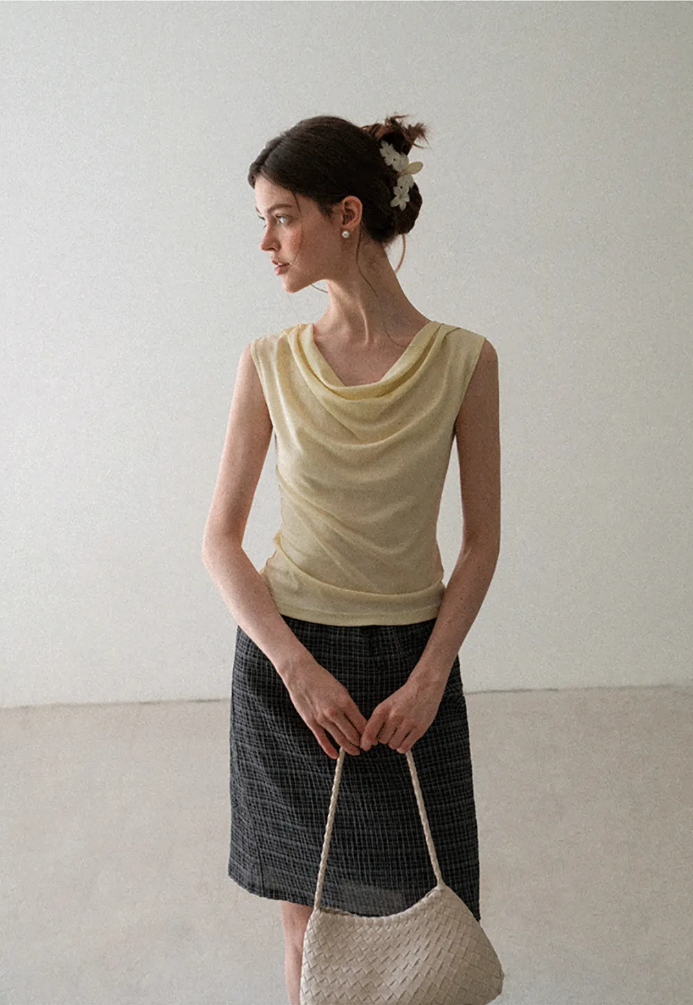 Cowl Neck Sleeveless Ribbed Knit Top