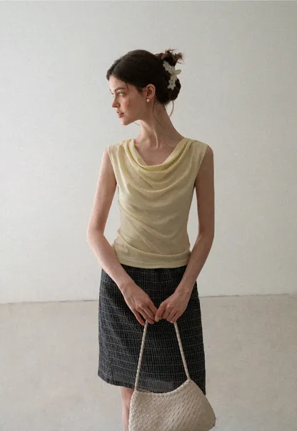 Cowl Neck Sleeveless Ribbed Knit Top