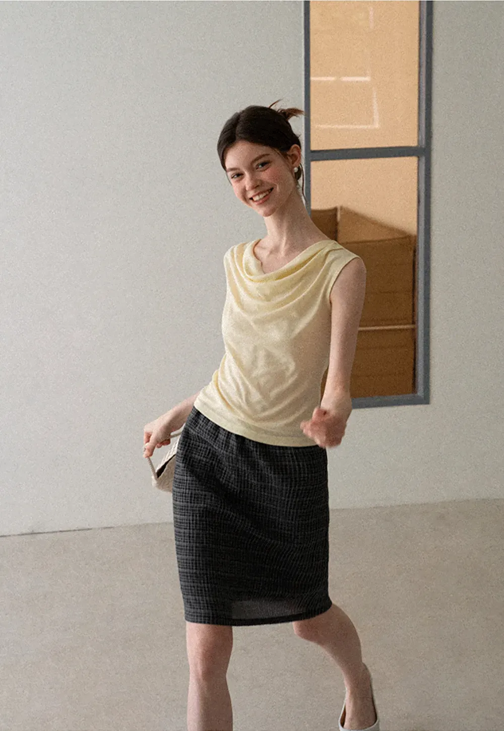 Cowl Neck Sleeveless Ribbed Knit Top
