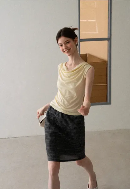 Cowl Neck Sleeveless Ribbed Knit Top