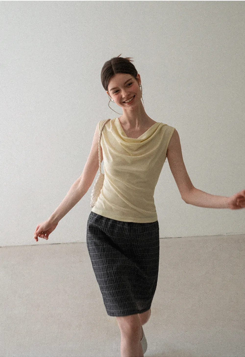 Cowl Neck Sleeveless Ribbed Knit Top