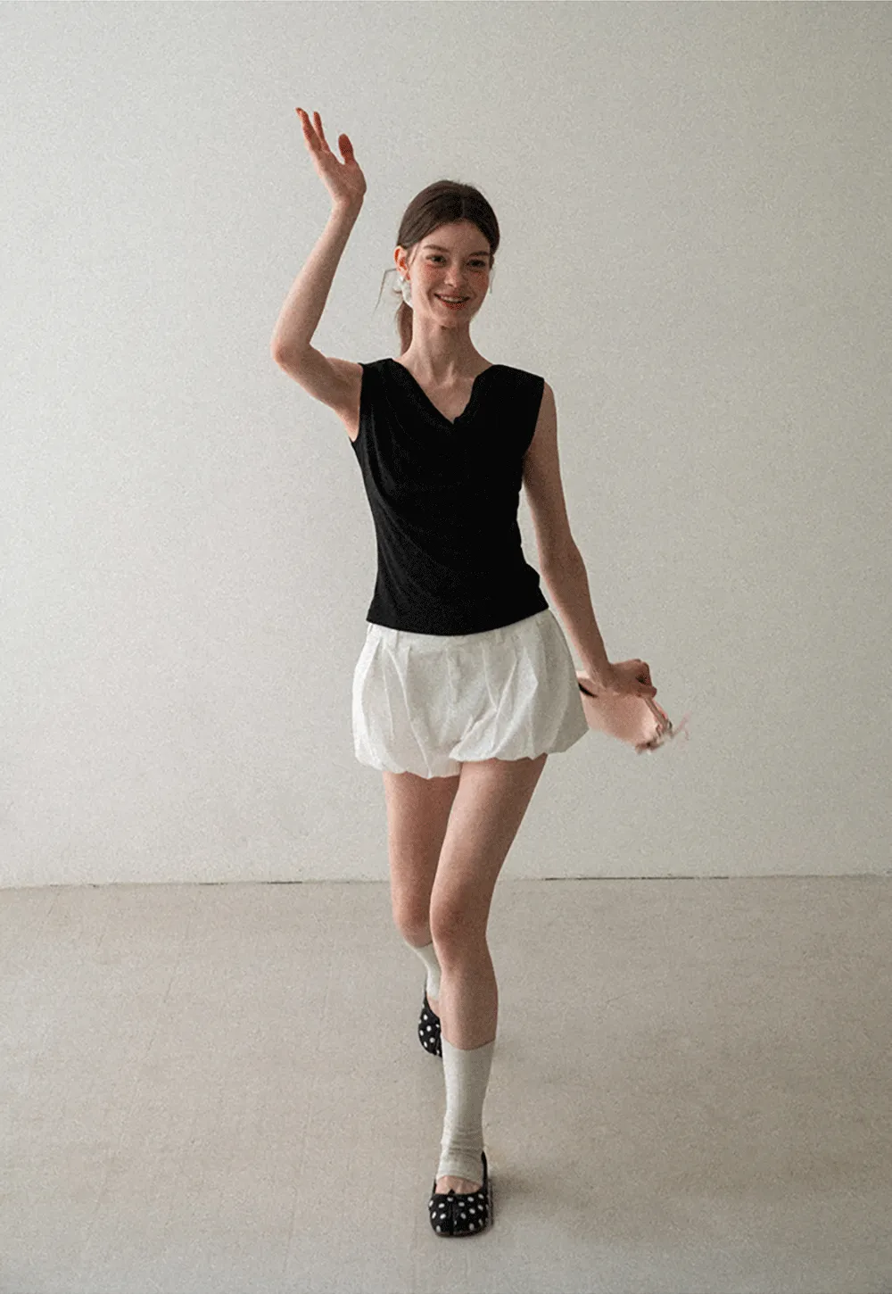 Cowl Neck Sleeveless Ribbed Knit Top