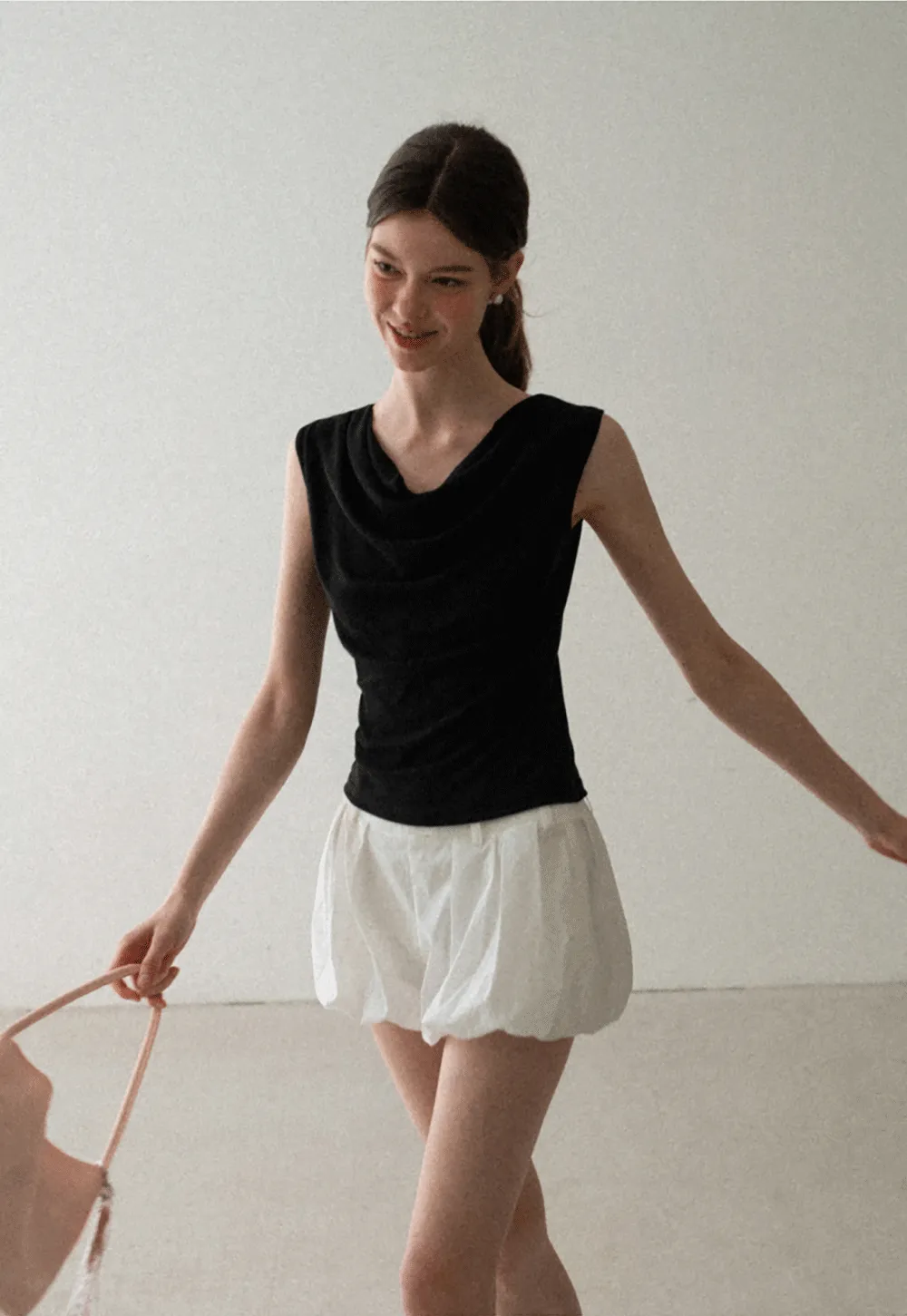 Cowl Neck Sleeveless Ribbed Knit Top
