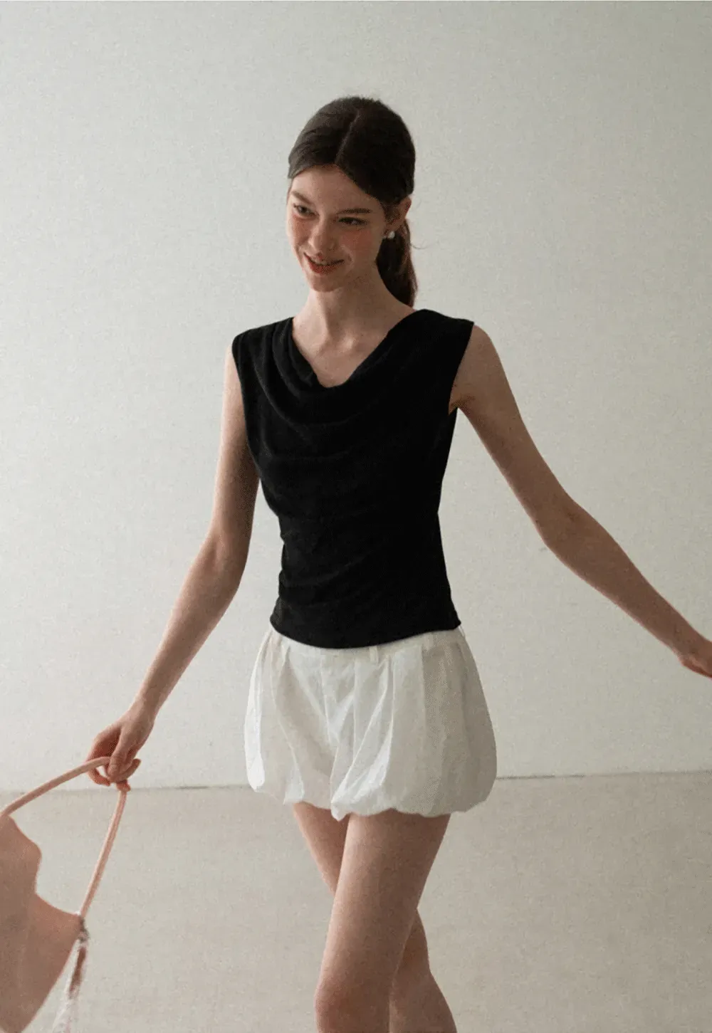 Cowl Neck Sleeveless Ribbed Knit Top