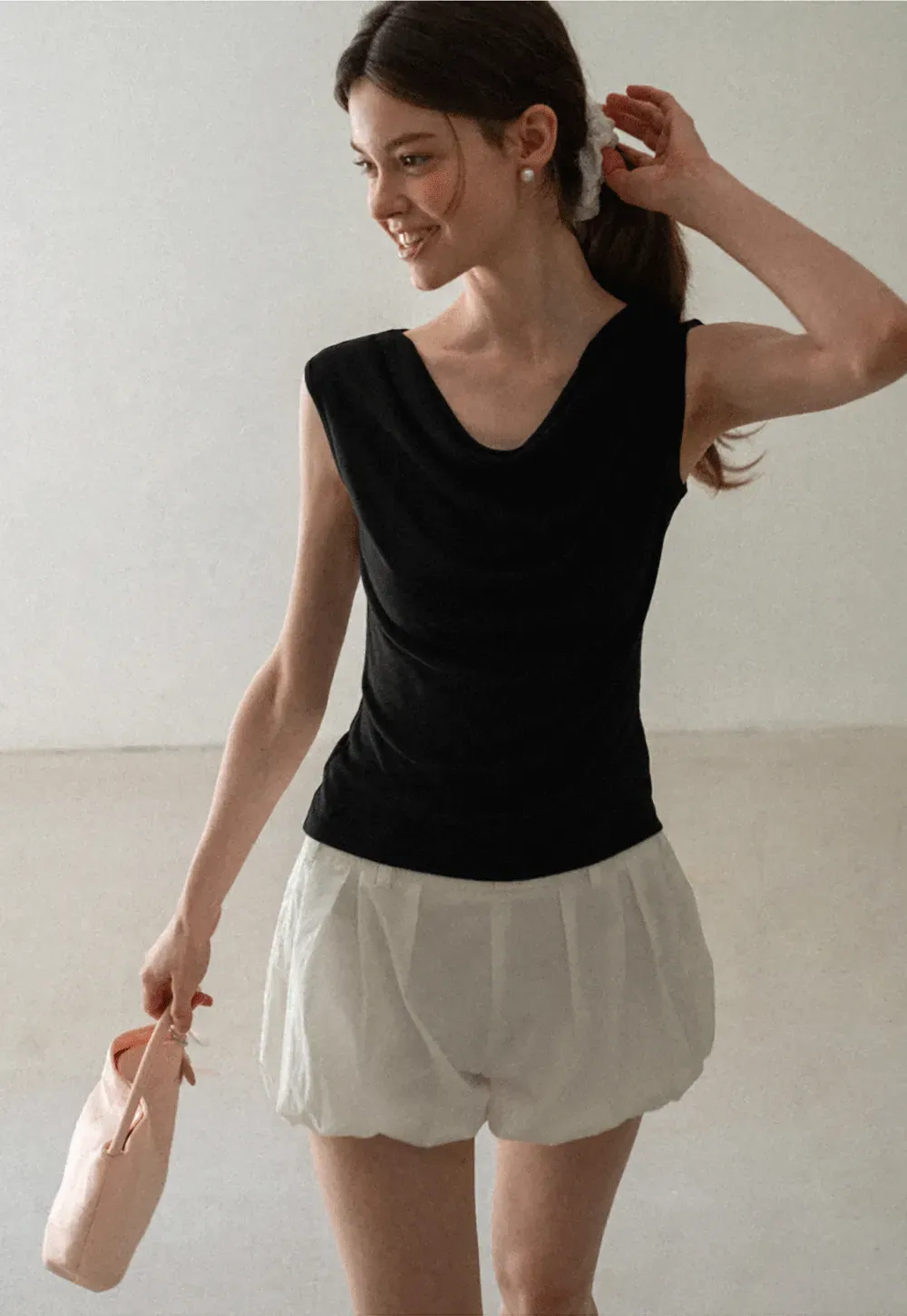 Cowl Neck Sleeveless Ribbed Knit Top