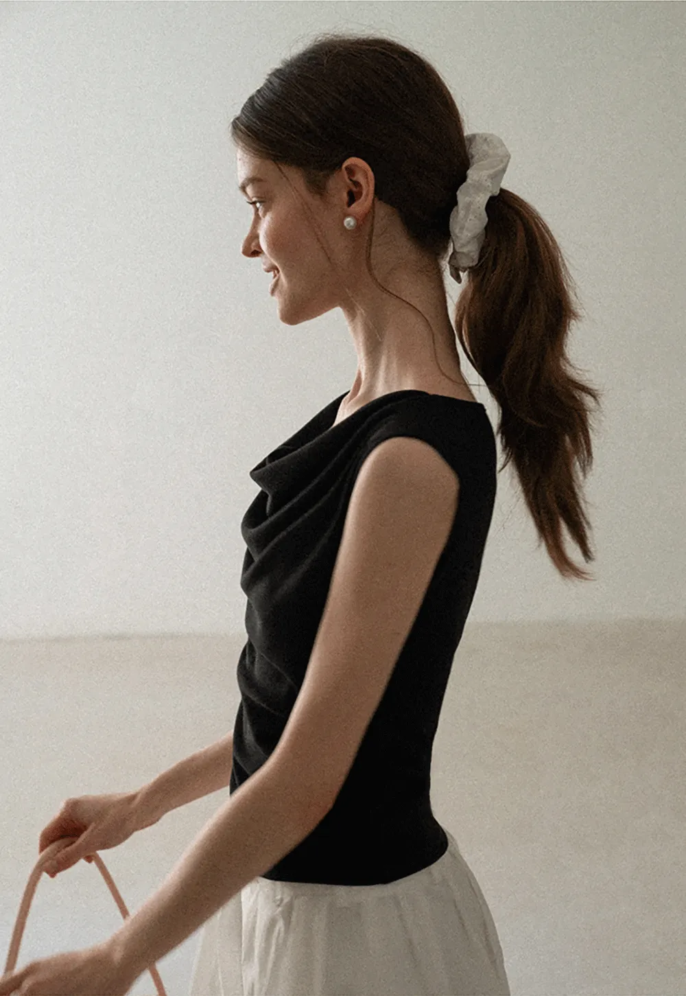 Cowl Neck Sleeveless Ribbed Knit Top