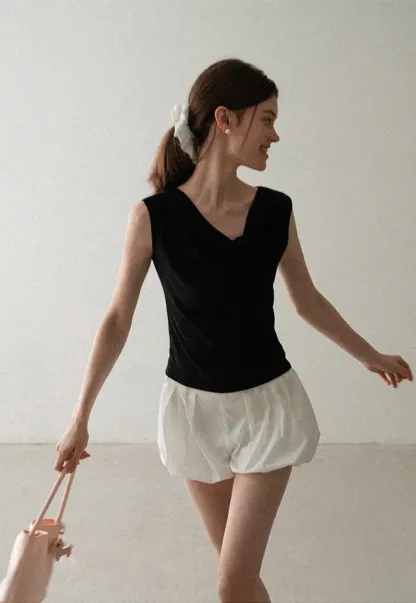 Cowl Neck Sleeveless Ribbed Knit Top