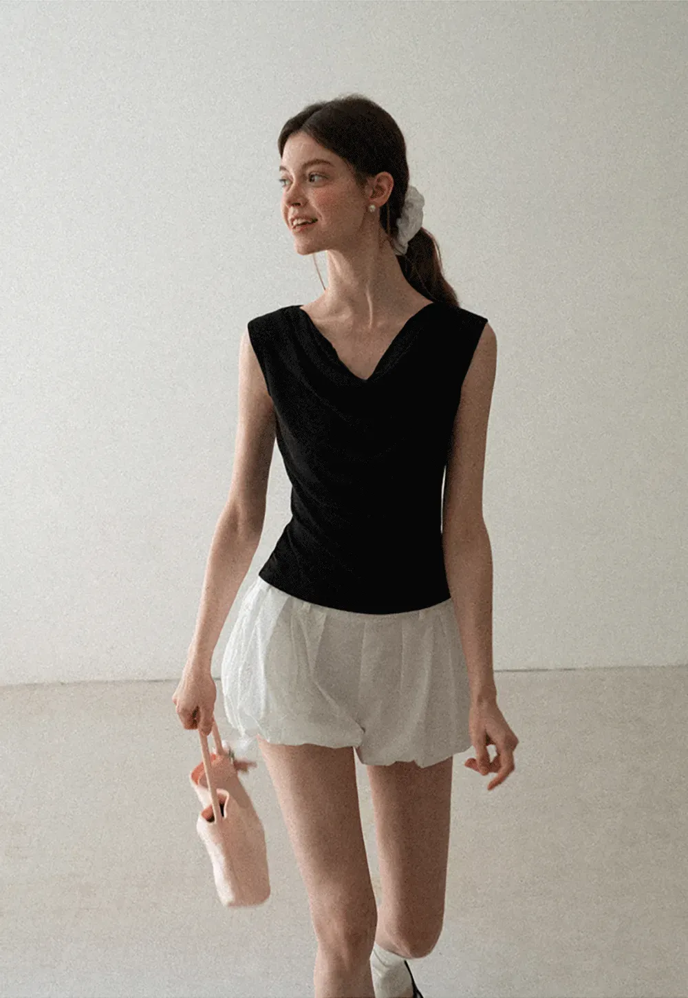 Cowl Neck Sleeveless Ribbed Knit Top