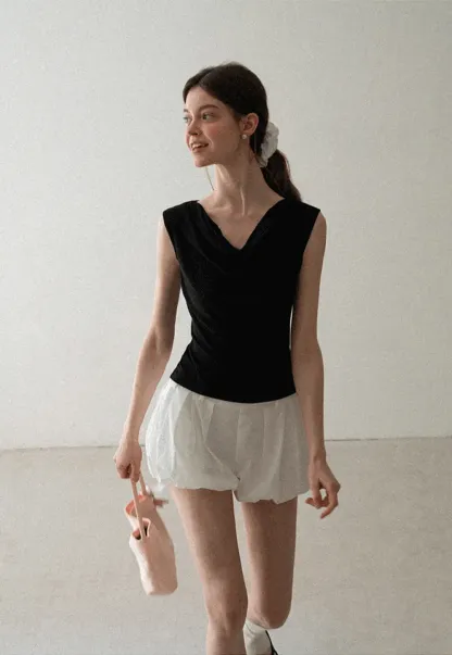 Cowl Neck Sleeveless Ribbed Knit Top