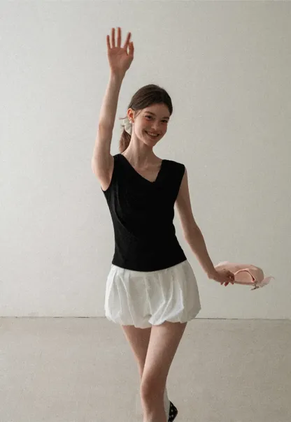 Cowl Neck Sleeveless Ribbed Knit Top