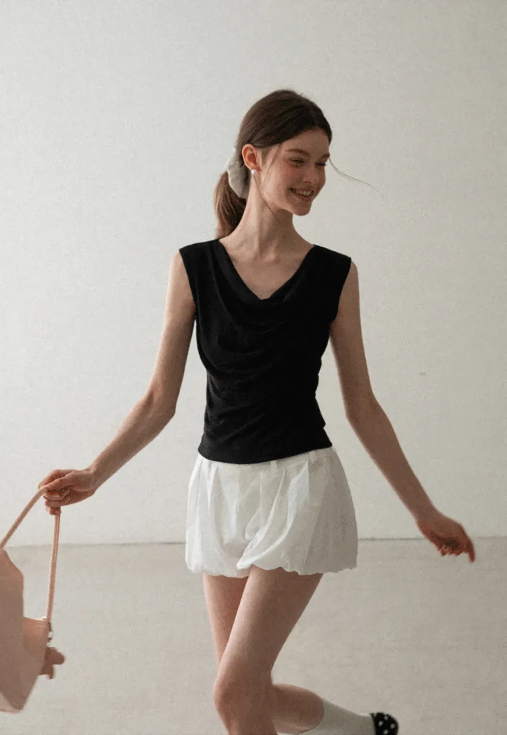 Cowl Neck Sleeveless Ribbed Knit Top
