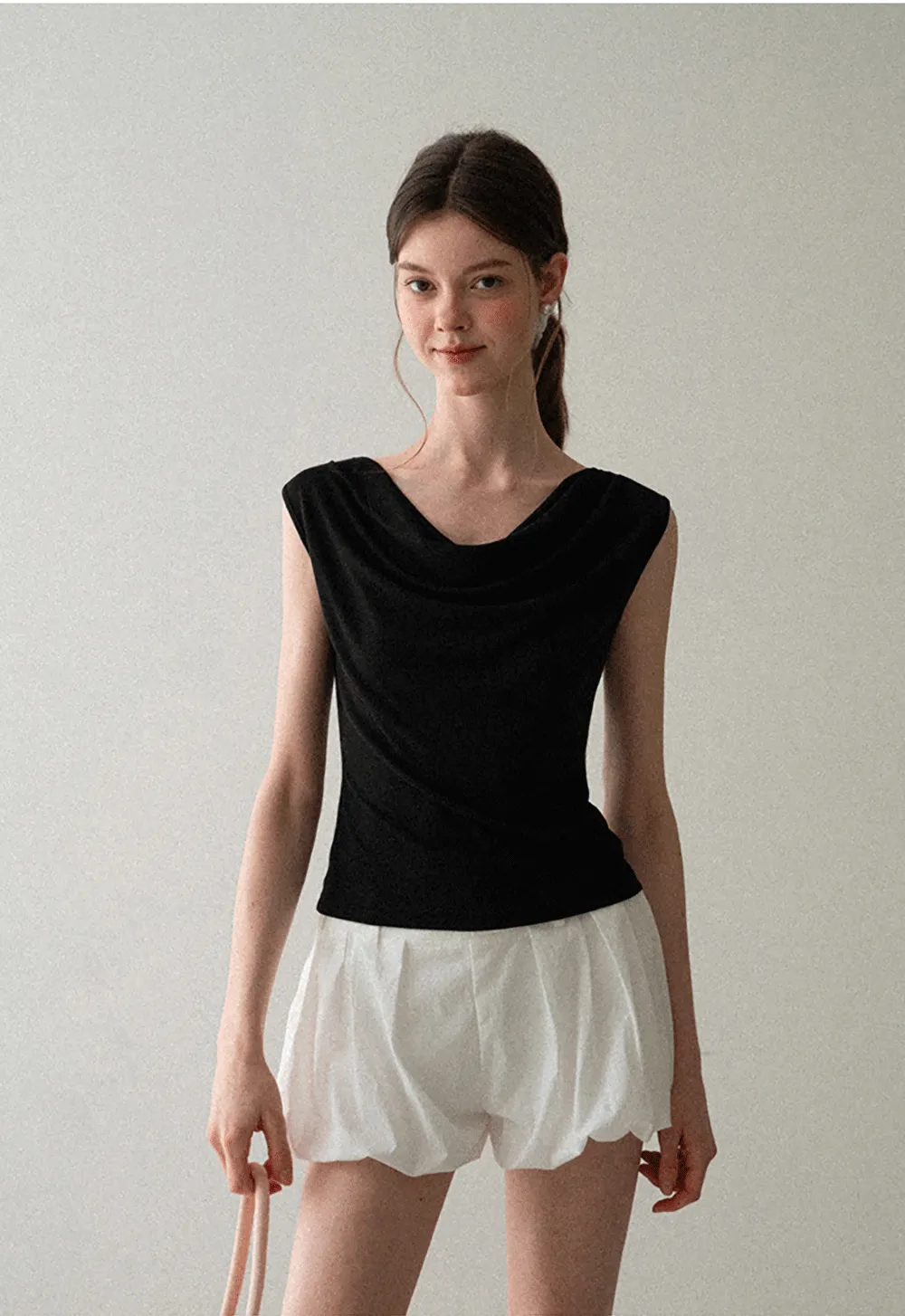 Cowl Neck Sleeveless Ribbed Knit Top