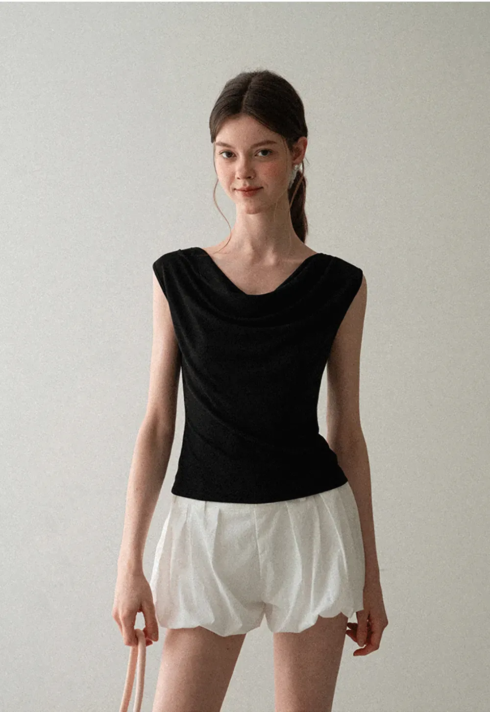 Cowl Neck Sleeveless Ribbed Knit Top