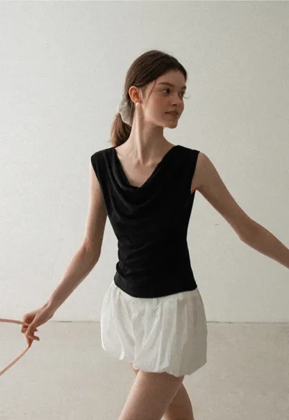 Cowl Neck Sleeveless Ribbed Knit Top