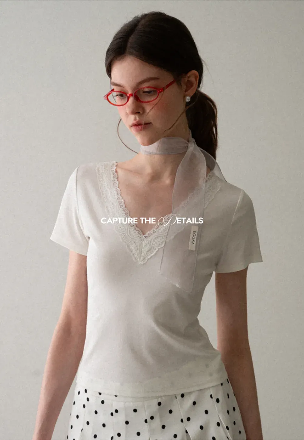 Lace Trim V Neck Short Sleeve T Shirt