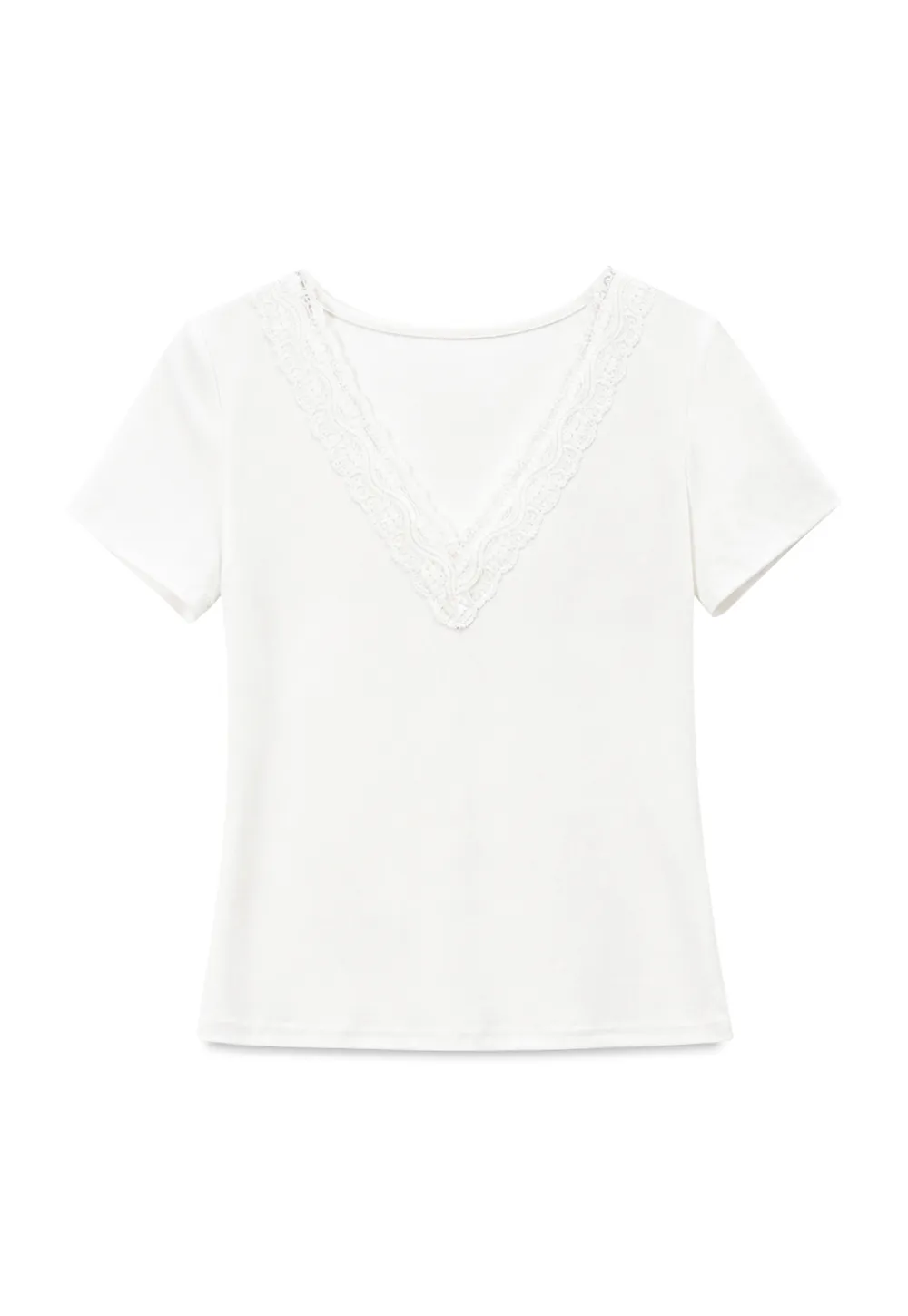 Lace Trim V Neck Short Sleeve T Shirt