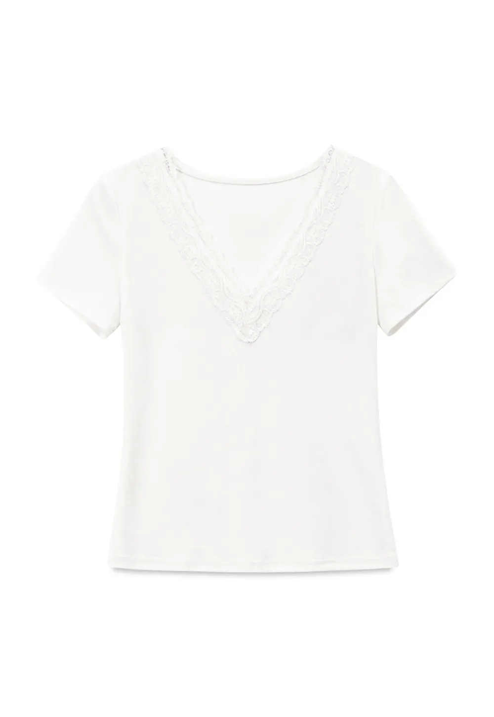 Lace Trim V Neck Short Sleeve T Shirt