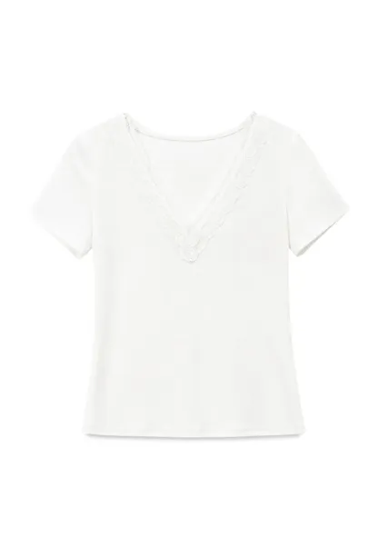 Lace Trim V Neck Short Sleeve T Shirt
