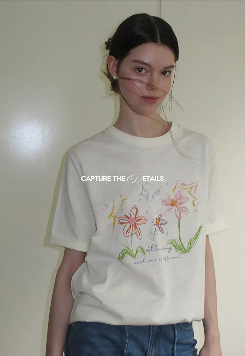 Embroidered Floral Print Oversized T Shirt
