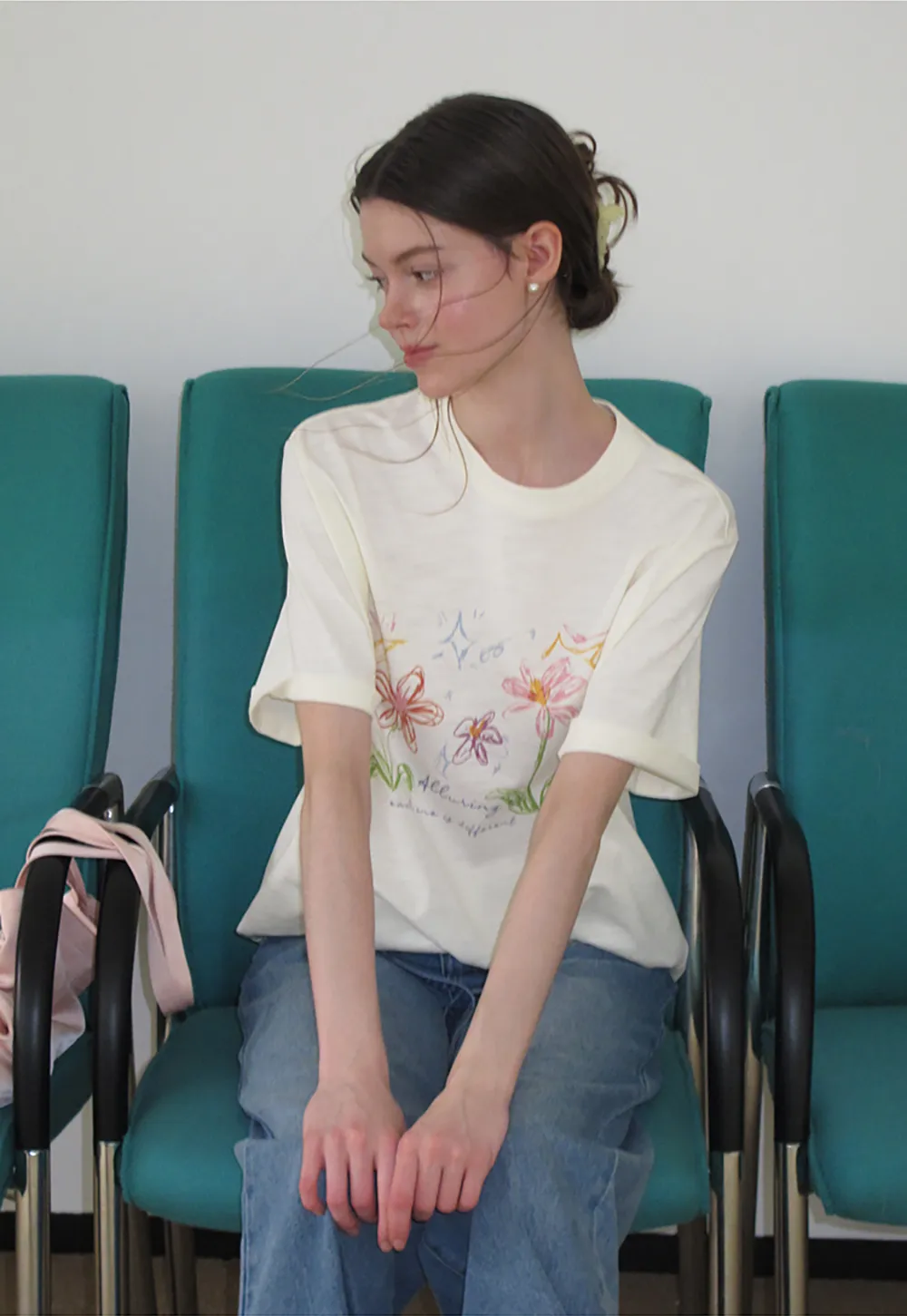 Embroidered Floral Print Oversized T Shirt