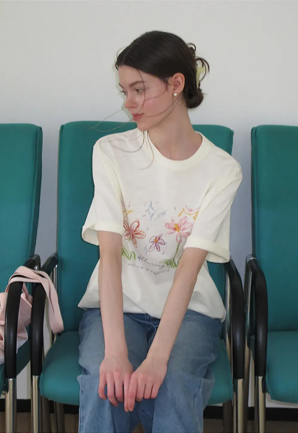 Embroidered Floral Print Oversized T Shirt