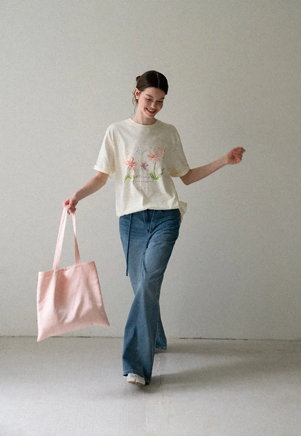 Embroidered Floral Print Oversized T Shirt