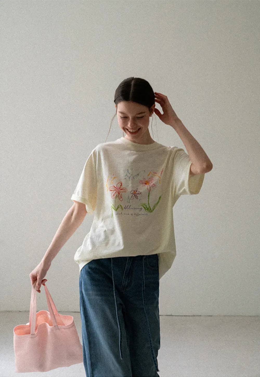 Embroidered Floral Print Oversized T Shirt