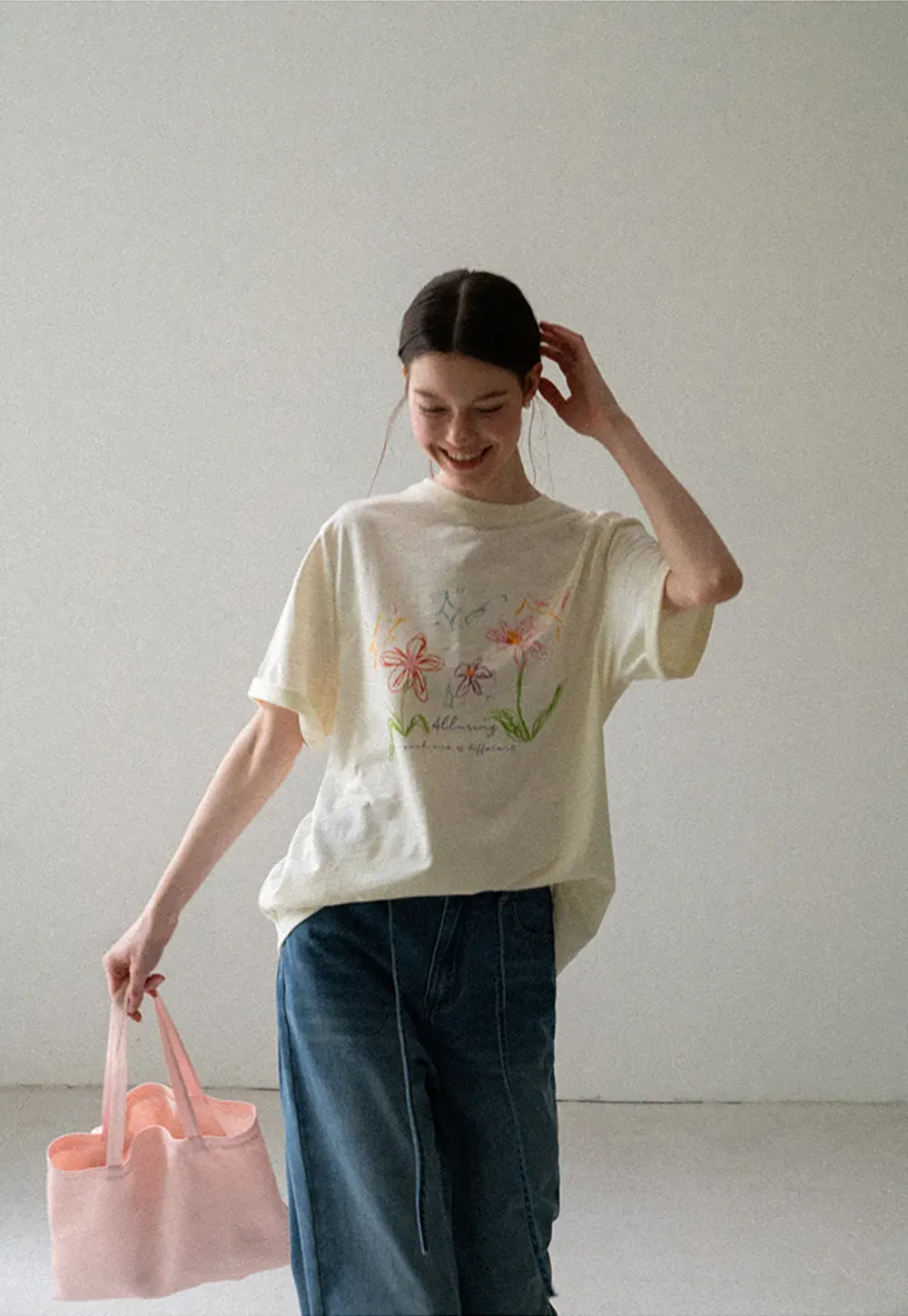 Embroidered Floral Print Oversized T Shirt