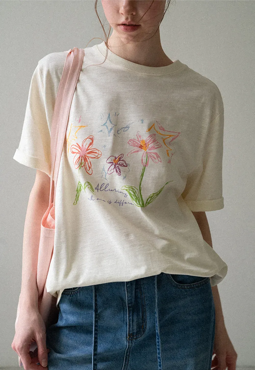 Embroidered Floral Print Oversized T Shirt