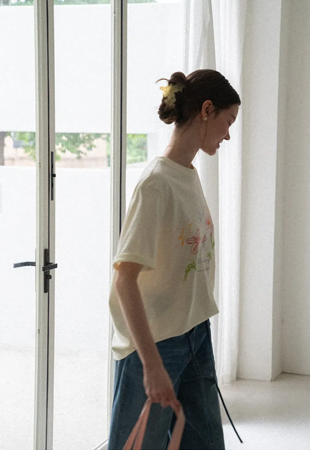 Embroidered Floral Print Oversized T Shirt