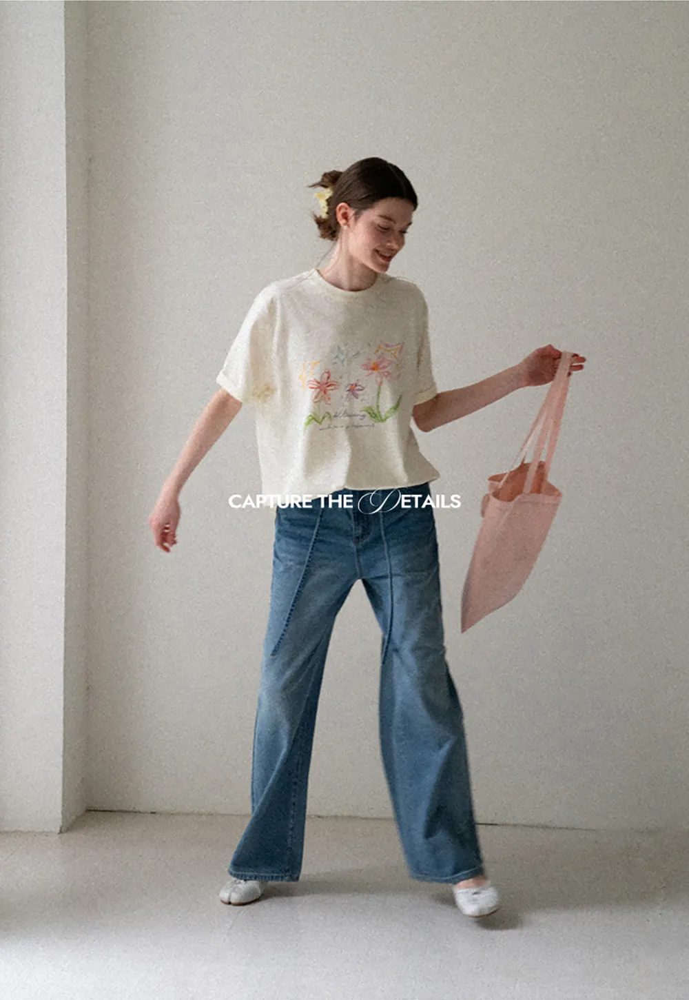 Embroidered Floral Print Oversized T Shirt