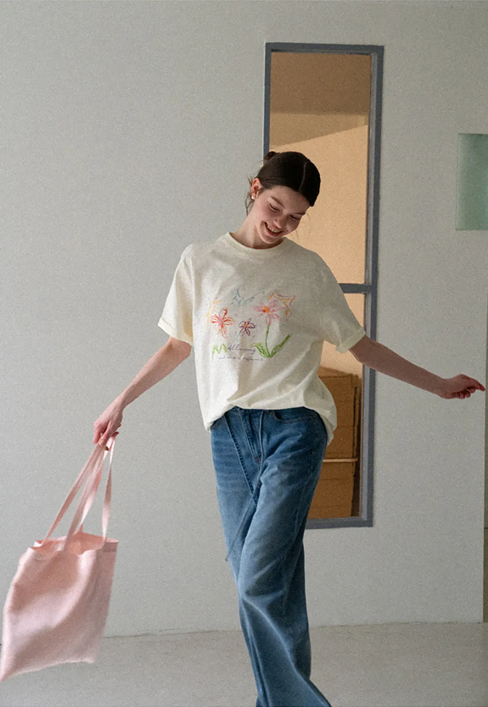 Embroidered Floral Print Oversized T Shirt