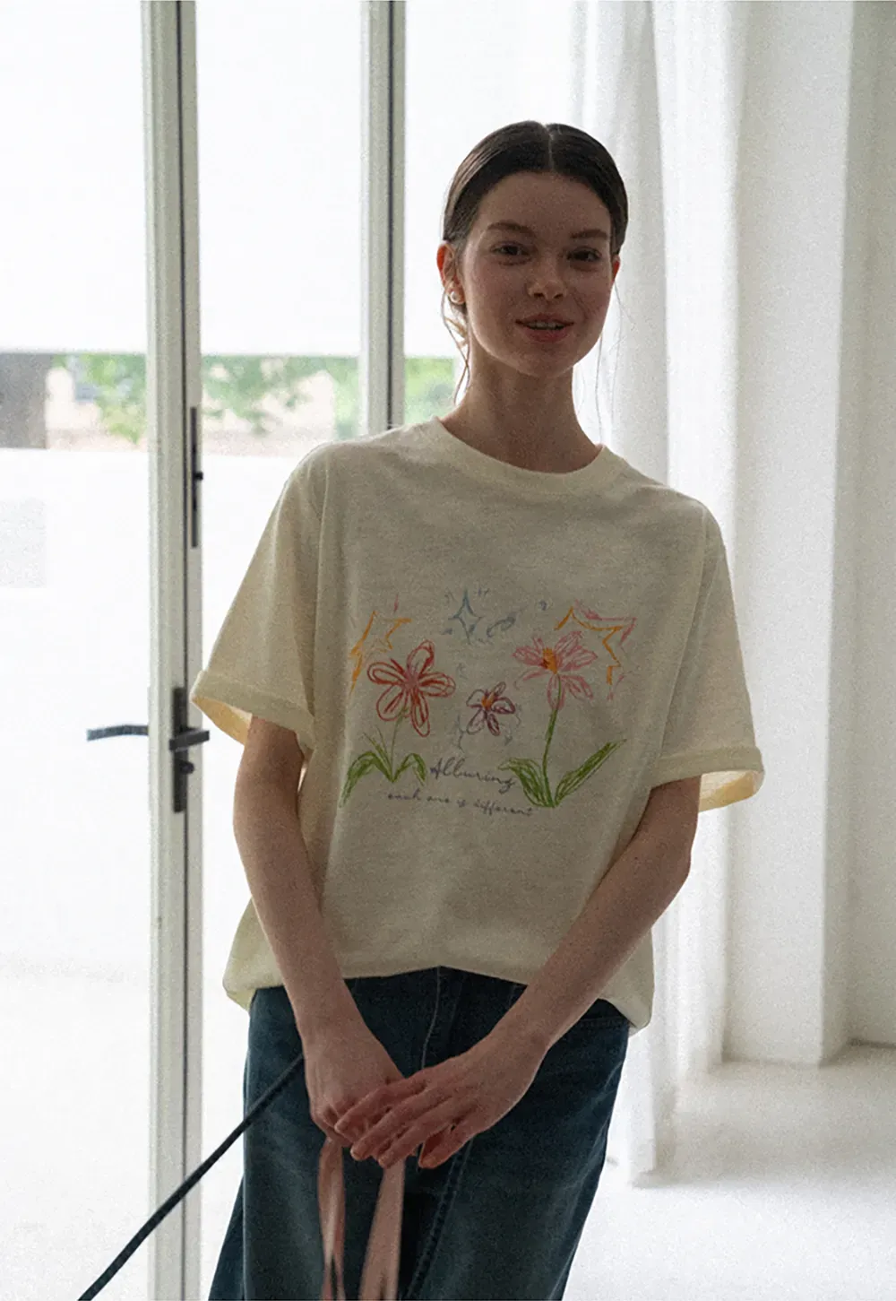 Embroidered Floral Print Oversized T Shirt