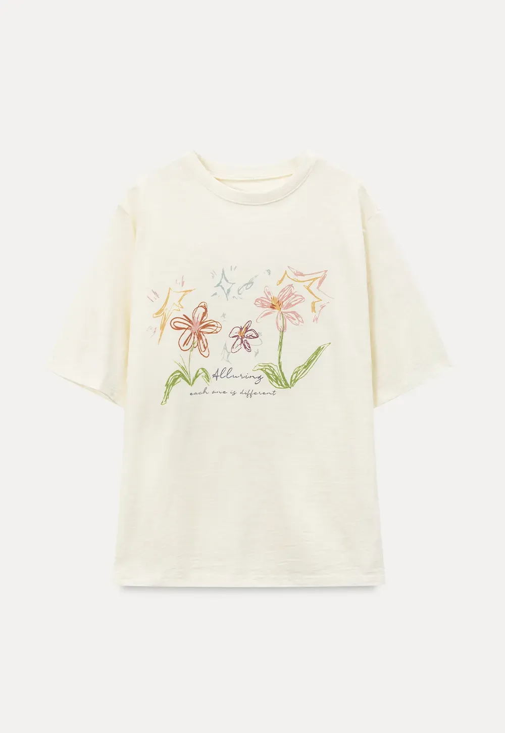 Embroidered Floral Print Oversized T Shirt