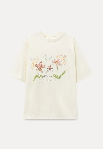 Embroidered Floral Print Oversized T Shirt