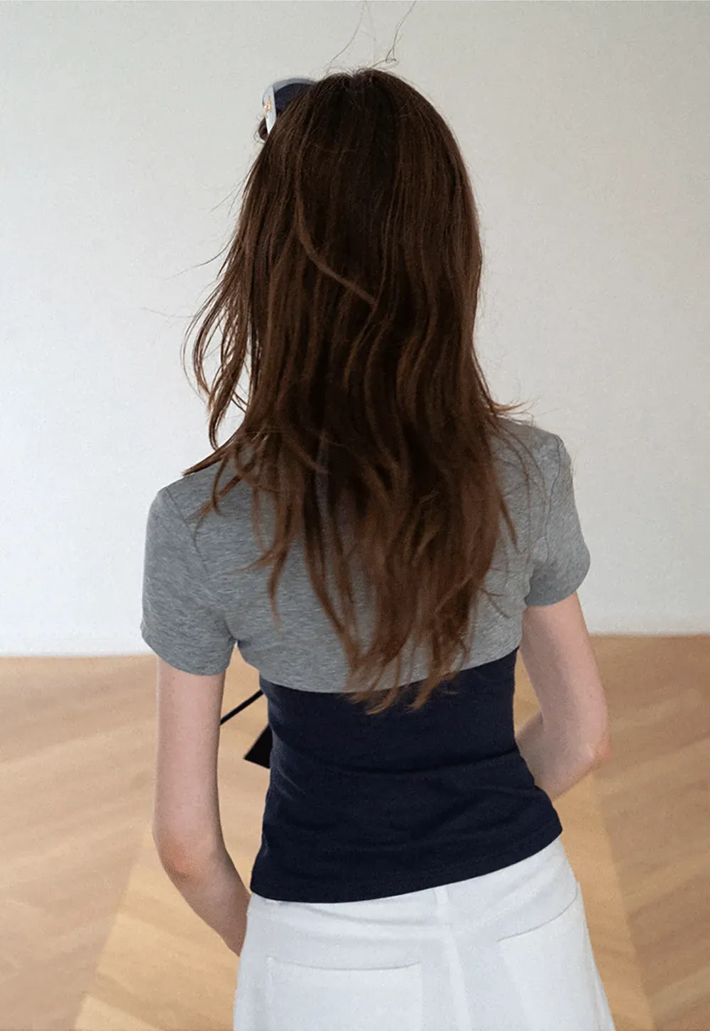 Square Neck Tie Front Short Sleeve Top