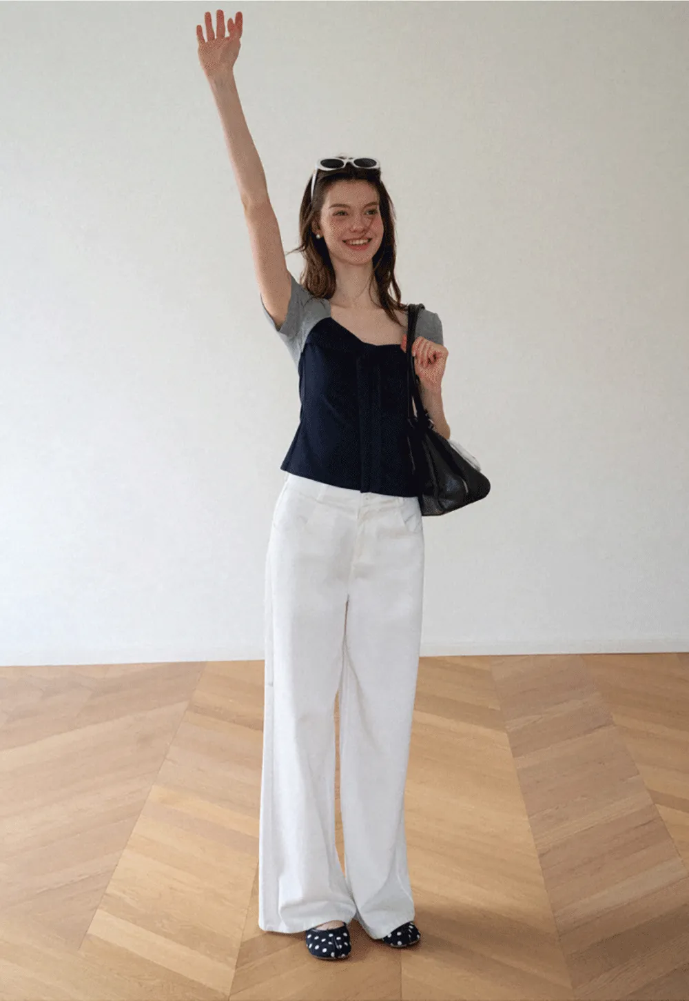 Square Neck Tie Front Short Sleeve Top